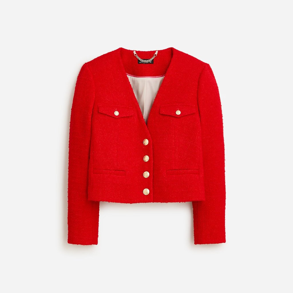 Nwt J.Crew V-Neck Lady Jacket In Festival Red Maritime Tweed Crop 10